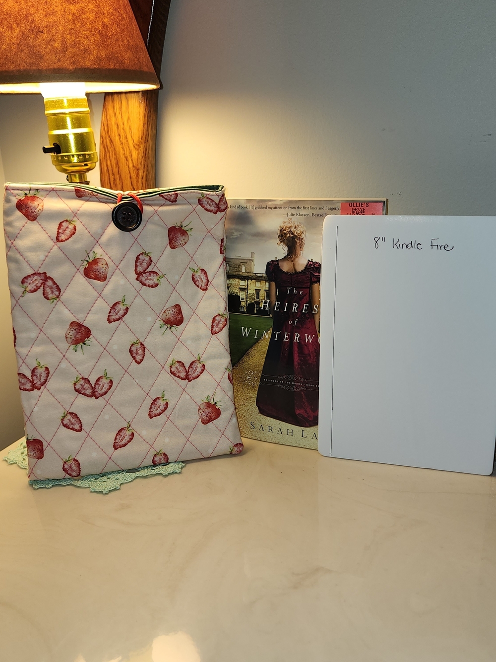Quilted Strawberry Tablet Sleeve with Button Closure